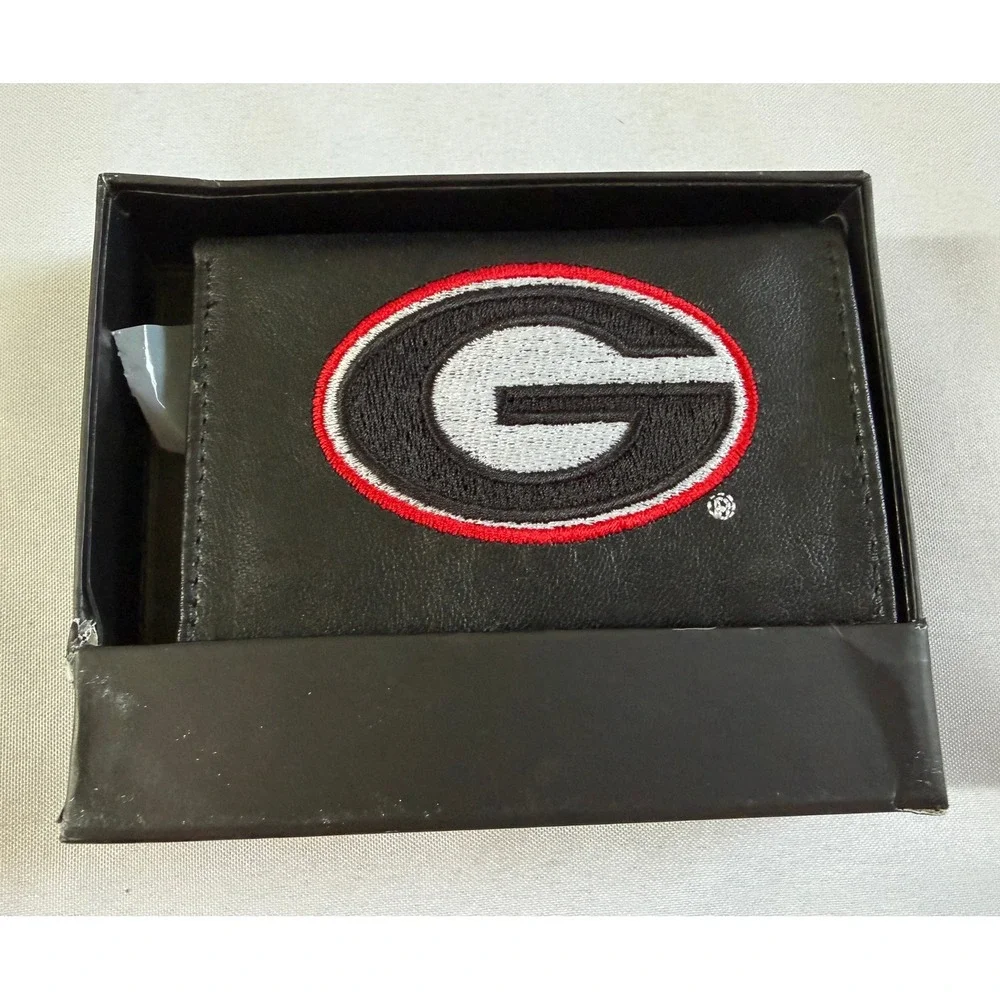 Rico NCAA Georgia Bulldogs Mens Black Genuine Leather Embroidered Trifold Wallet